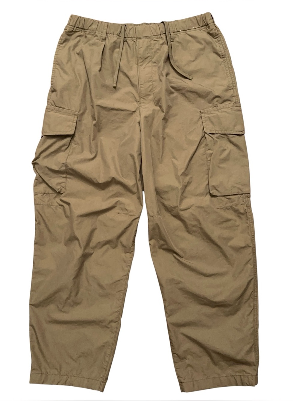 Uniqlo Parachute Cargo Pants Mens Size L Wide Leg Drawstring Nylon Beige